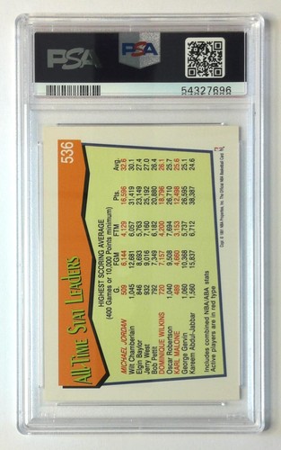 1991/92 NBA Hoops All time Active Leader #536 Michael Jordan PSA 8 NM/MINT - Foto 2 di 3