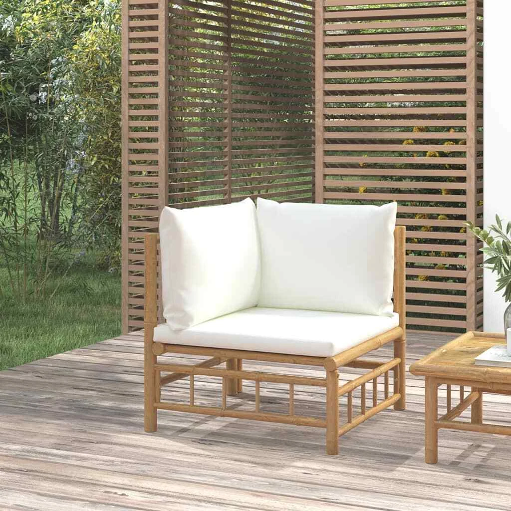 NNEVL Garden Corner Sofa with Cream White Cushions Bamboo