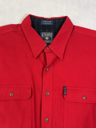 Chaps Ralph Lauren Men's Button Shirt XL Long Sleeve Red Micro Fleece Pockets - Picture 3 of 11