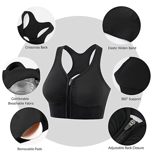 Damen Frontreißverschluss Sport Tank BH bequem & hautfreundlich Racerback Alltag - Bild 8 von 43