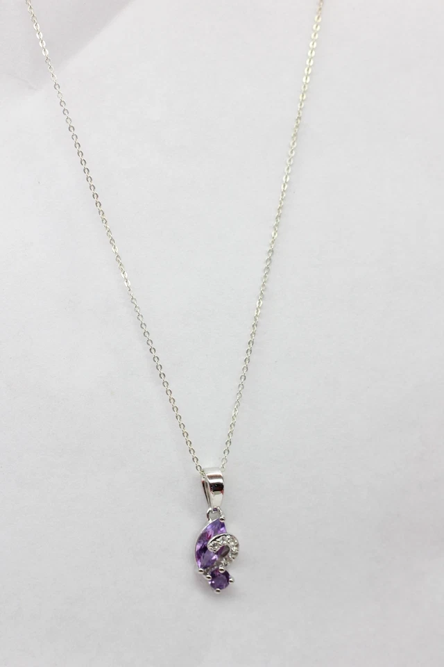 Esclusivo 1,27 Carati Ametista Topazio Bianco Rimorchio 925 Argento Collier Top - Immagine 4 di 4