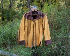 60s 70s Men's 36 XS/S Tan Brown Fringe Leather Jacket Western Hippie Vintage
