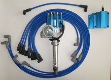 Small Block Chevy 350 Blue Small Cap Hei Distributor Coil Wires Under Exhaust