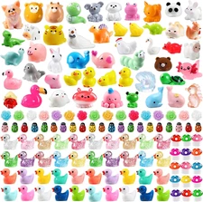 150Pcs Mini Resin Animals Colorful Tiny Small Little Glitter Ducks Mushroom