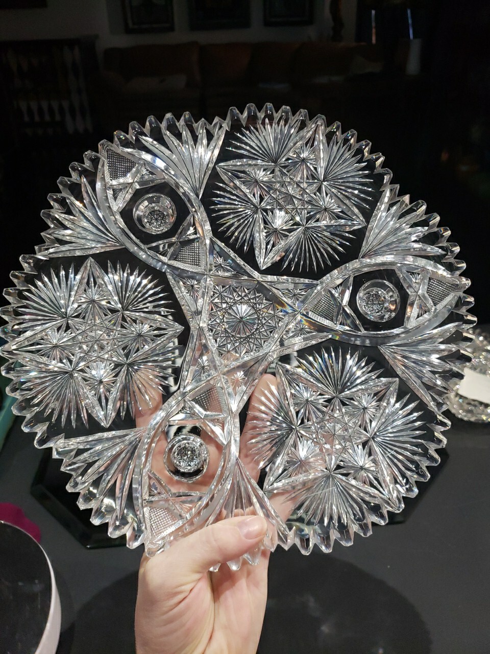 10" Footed Plate. American brilliant period cut glass crystal Signed Fry Fashion