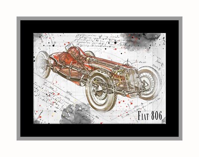Line Tech Zeichnung Fiat 806 GP 1927 Cutaway Kunst Posterdruck