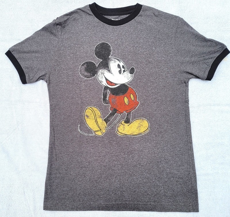 WD-104 Vintage 2004 Disney MICKEY MOUSE Ringer T-Shirt DARK GRAY SMALL