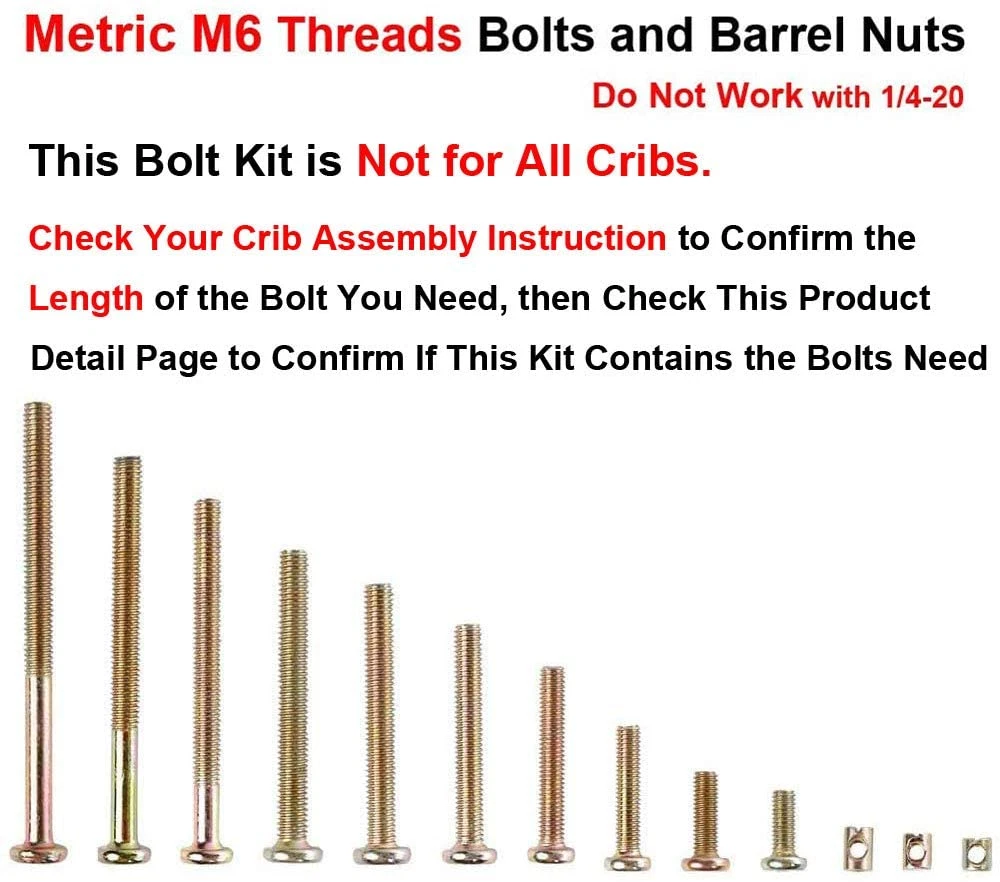 Baby Crib Screws and Bolts Replacement Parts Kit M6 Baby Bed
