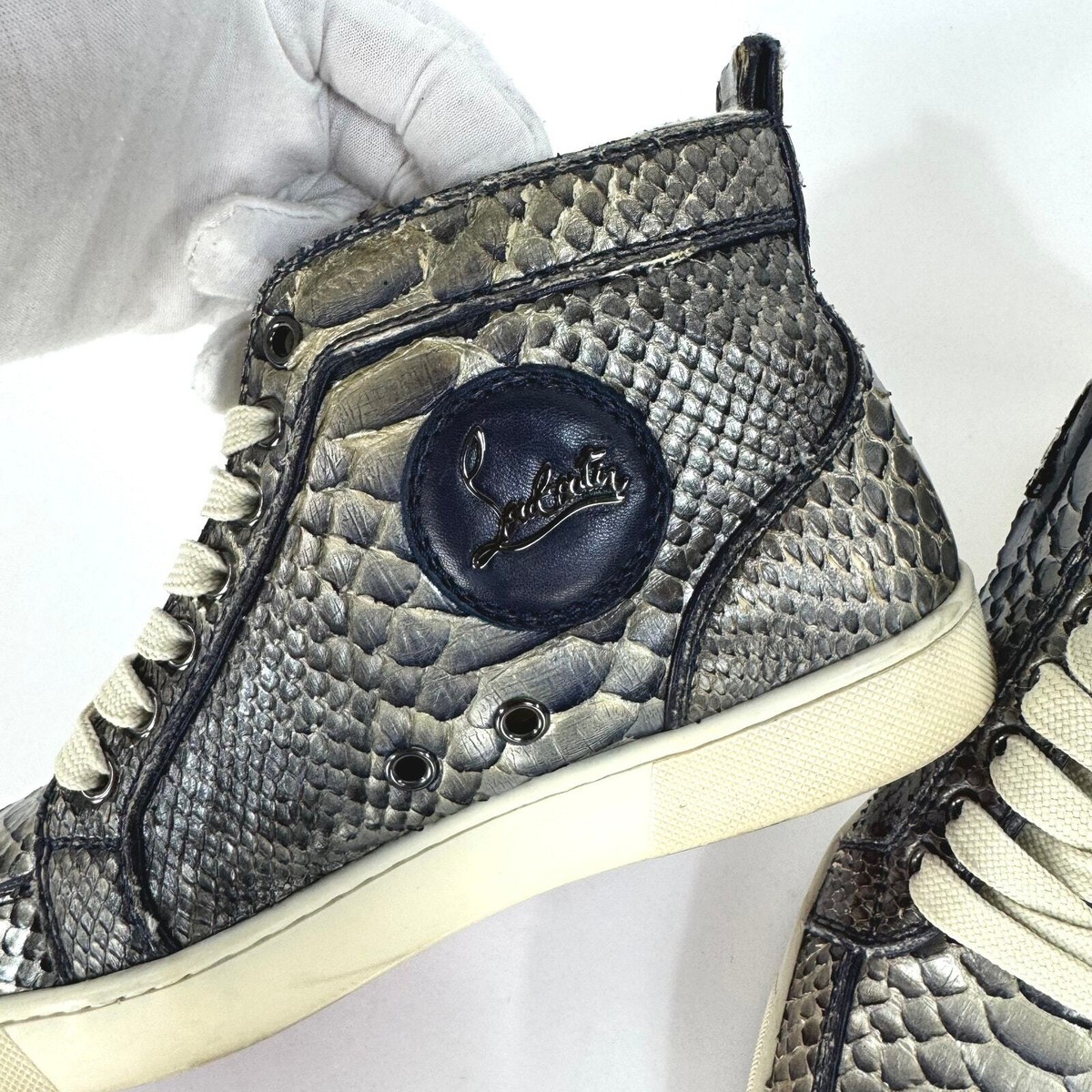 Christian Louboutin Python Leather Tonal Flat High Top Sneakers 36