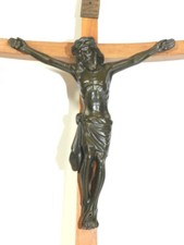 Mid-Century Modernist Bronze Crucifix on Cherry Wood Cross — listing 2