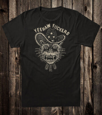 Retro Tattoo Tee T shirt 100% Cotton Black Cat Yeehaw Biker Chopper Western 