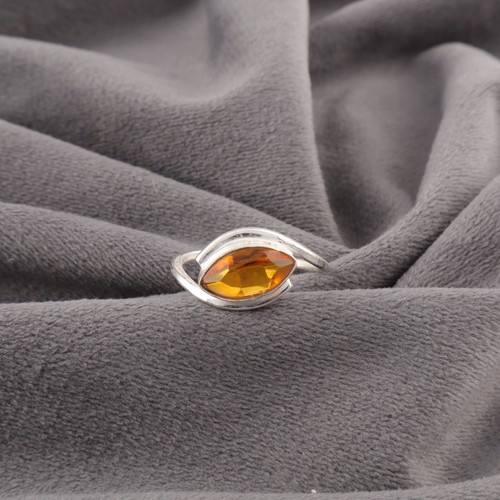 Genuine Citrine 925 Sterling Silver November Birthstone Band Dainty Ring Jewelry