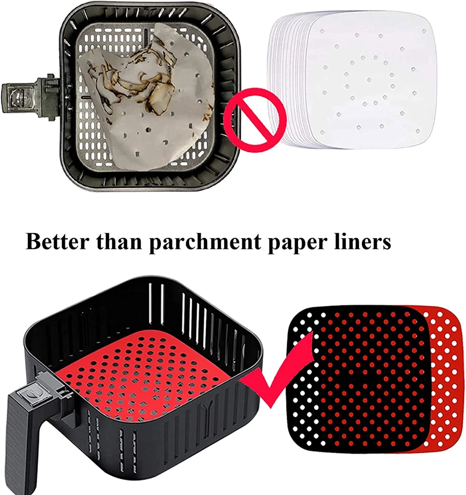 Air Fryer Silicone Liners 2 Pack Reusable Food-Grade Silicone Heat Resistant Mat