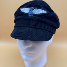 Vintage Motorcycle Winged Wheel Patch White Brim Captains Hat Old Hand Stitched