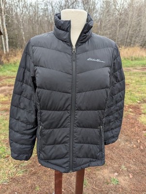 Eddie Bauer black chevron down jacket womens S lightweight/warm Fall 