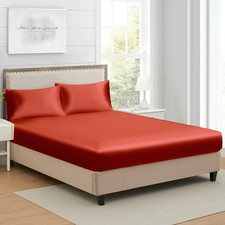 Twin Extra Long Silk Satin Fitted Sheet Soft Deep Pocket Burnt Orange Twin XL