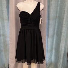 Mori Lee Black One Shoulder Ruched Chiffon A-Line Dress Size 11/12 Lot#3