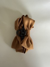 Brown Satin Fabric Hair Claw With Bow