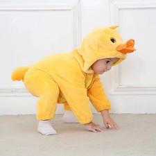 0-3Y Baby Clothes Yellow Duck Costume Halloween Boy Girl Warm Jumpsuit Romper
