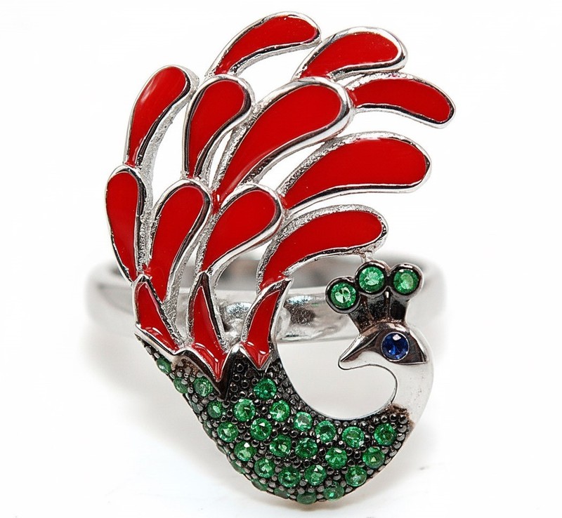 Peacock 1CT Heat Treated Green Tourmaline 925 Sterling Silver Ring Sz 7 F8-2