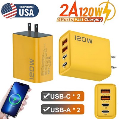120W 4-Port USB C Fast Wall Charger Block All Cell Phone 16 15 13 11 X iPad lot