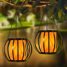 2 Pack 15" Solar Lantern Lights Outdoor,Auto On/Off Metal Solar Flickering Fla