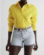 NWT Express Boyfriend Portofino Button Down Blouse Radiant Citron XS $68