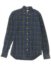 J. Crew Mens Tall Tailored Fit Shirt Medium Navy Blue Check Cotton BV19