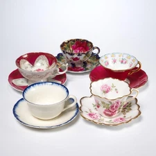 Wedgwood Williamsburg Adderley Lawley Rosina Pink Blue 5 Teacup Saucer Mixed Lot