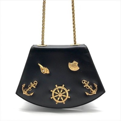 BALLY Marine Leather Mini Chain Shoulder Bag Black Gold Hardware Authentic Wome