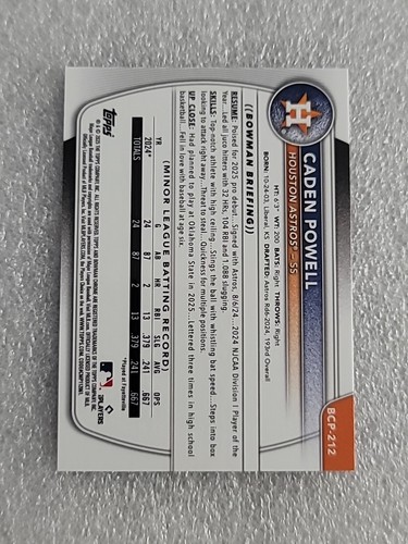 Caden Powell 2025 Bowman #BCP-12 Chrome Prospects Purple Shimmer /199 - Bild 3 von 3
