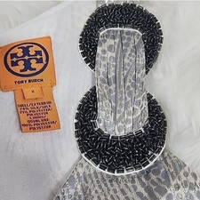 Shimmery Silk Tory Burch Silver Gray Cocktail Dress Size 2 Leaf 