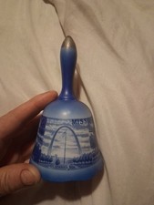 State of Missouri Porcelain Ceramic Bell Depicting Landmarks, Gold Trim Japan