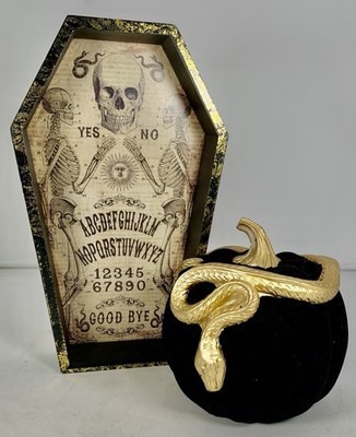 Coffin Box/Tray Ouija & Black Velvet Pumpkin With Gold Snake Halloween Decor