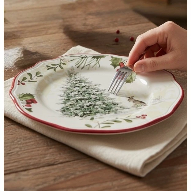 Better Homes & Gardens Heritage Plate redondo festoneado árbol de Navidad invierno Foto 3 de 4