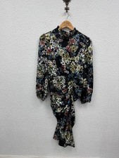 Boohoo Shirt Size 12 UK Dress Long High Neck Floral Ruched Satin Evening New