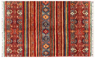 Afghan Ziegler Khorjin Teppich 90x160 Handgeknüpft Rot Gestreift Orient b - Bild 1 von 4