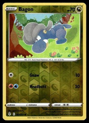 Bagon 107/203 Common Evolving Skies Pokemon Reverse Holo NM Bagon