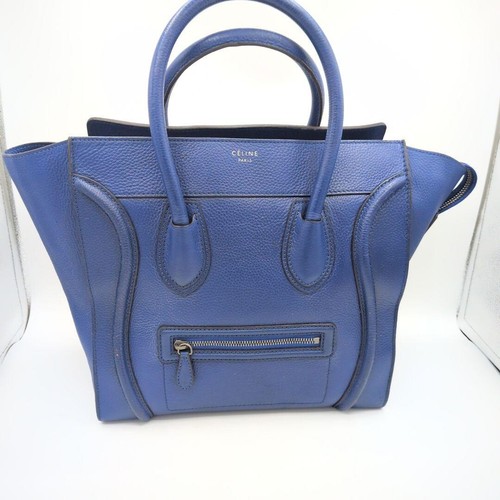 CELINE Luggage Tote Blue Leather Handbag Large Zip Luxury Designer Bag Good Cond