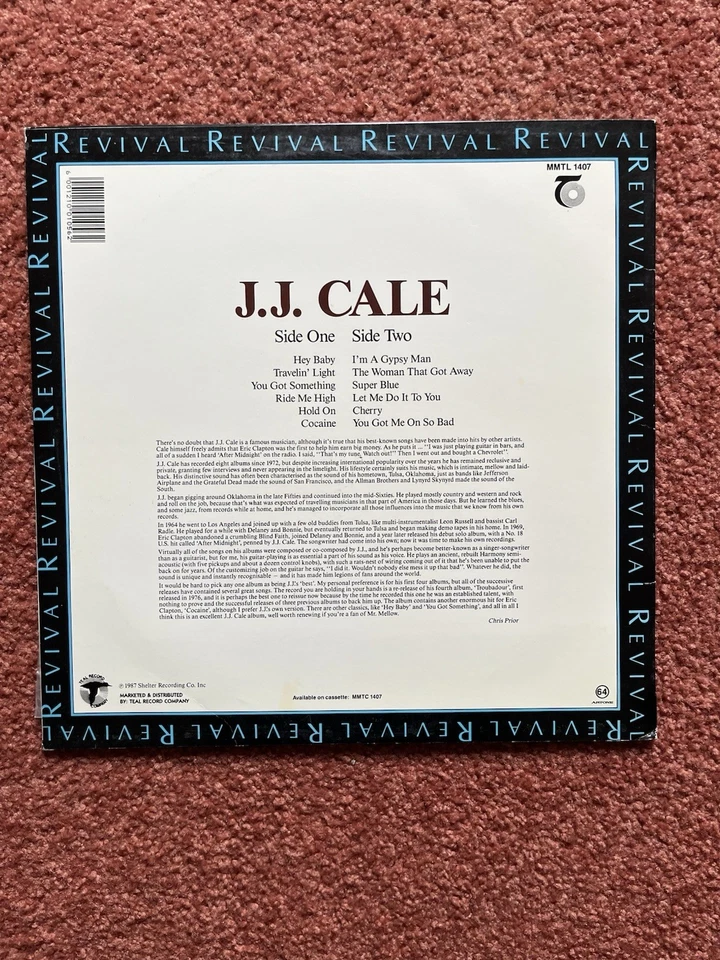 J.J. Cale Revival vinyl lp 12” record Mint Teal Record 1987 - Image 2 of 3