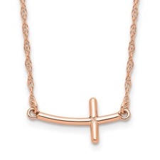 Sterling Silver RG-plated Small Sideways Curved Cross Necklace