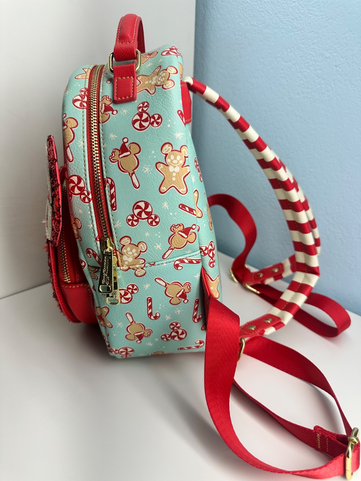 Loungefly Disney Parks Christmas Holiday Peppermint Snacks Bag- Lightly Used image 4