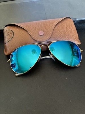 Ray-Ban Aviators RB3025 58mm. Gold Frames w/ Bright Blue Mirror Lenses. New/Case