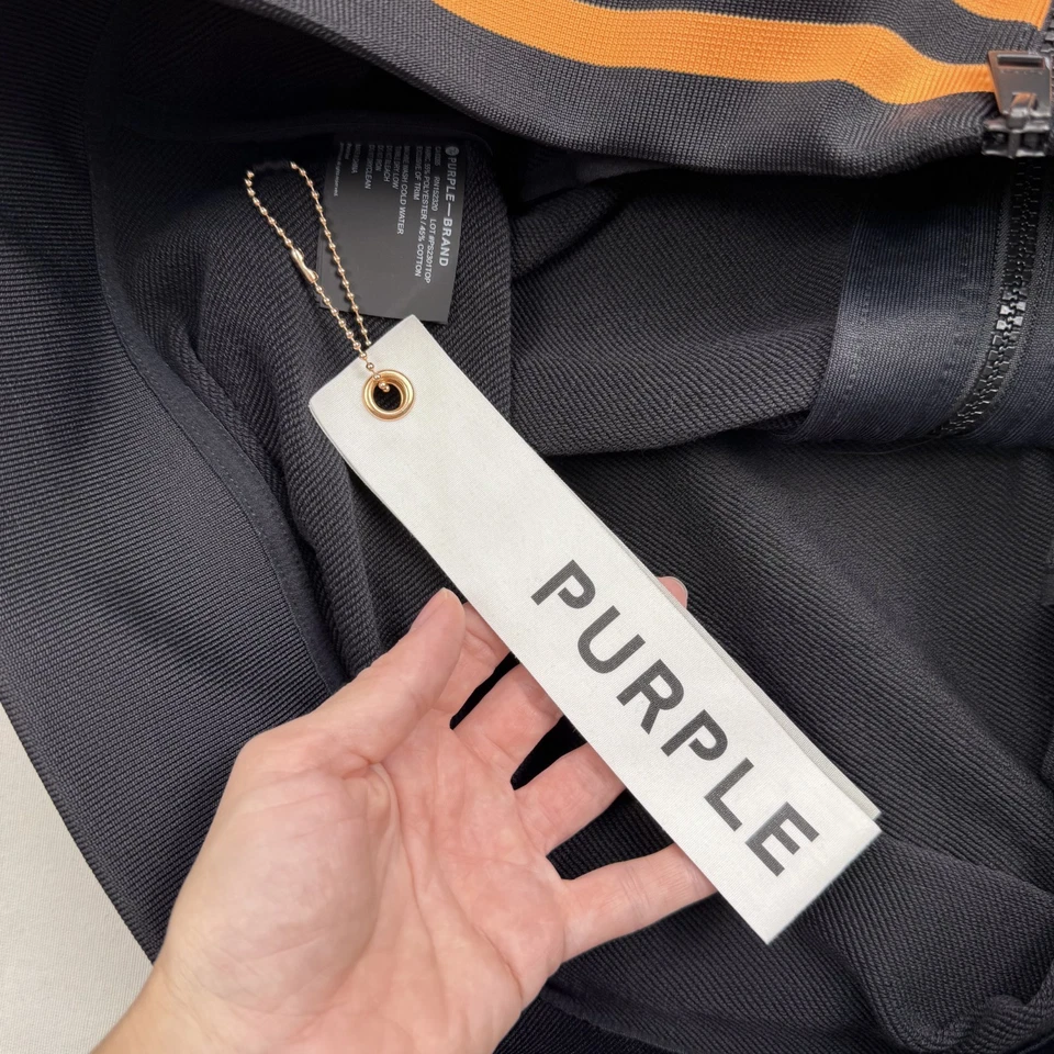 Chaqueta deportiva PURPLE BRAND para hombre talla XL P414 ropa de calle negra naranja cremallera completa Foto 4 de 4