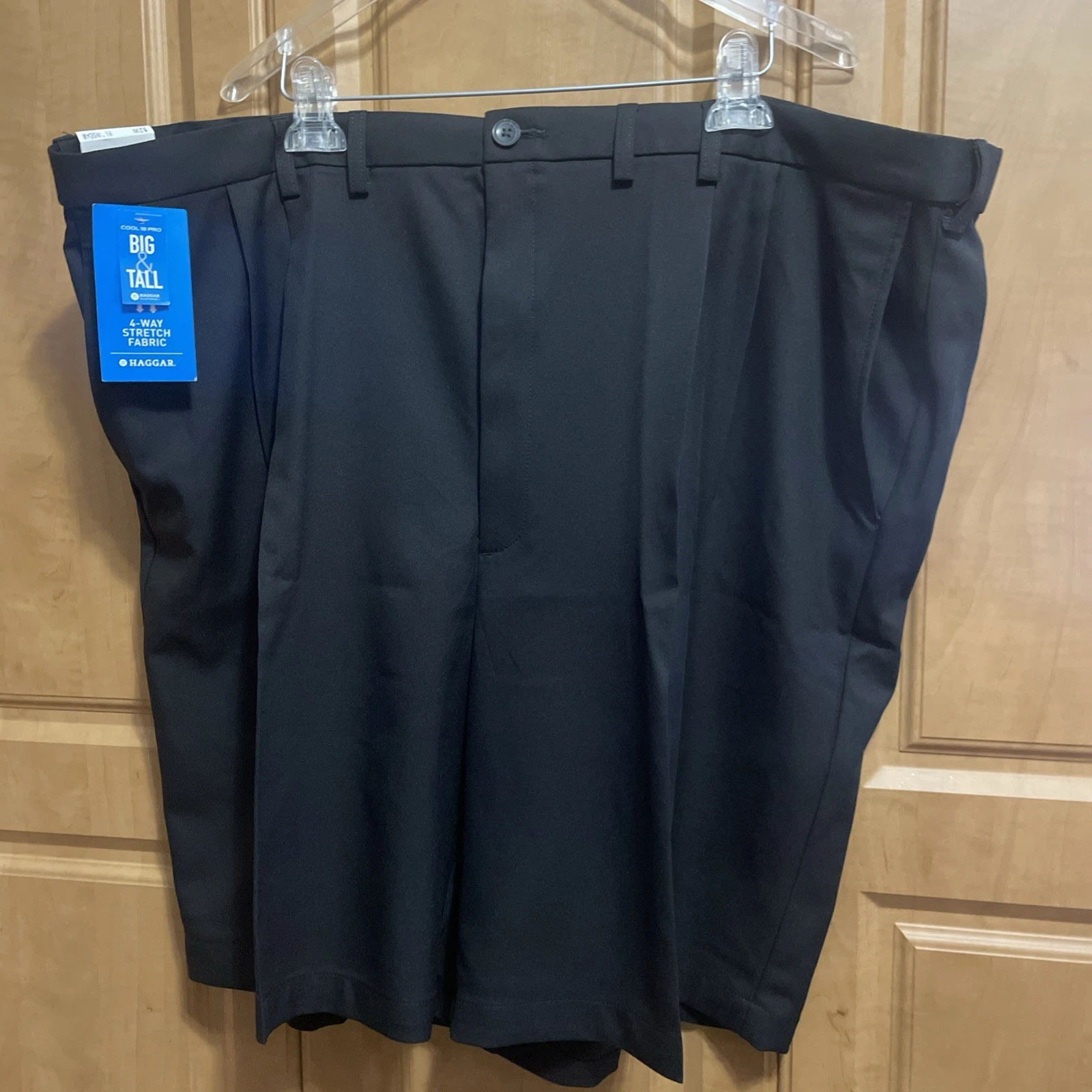 Haggar Cool 18 Pro Pleated Shorts 52W Black Big & Tall Expandable Waist NWT UV Q
