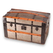 Embossed Tin Smaller 30" Curved Top Steamer Trunk Coffee Table Antique 1890's