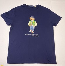Polo Ralph Lauren Shirt Mens Medium Blue Polo Bear Graphic Tee Preppy Teddy