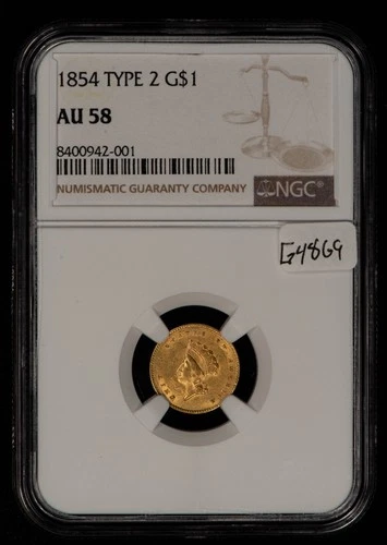 1854 G$1 Indian Princess Head Gold Dollar - Type 2 - NGC AU 58 - SKU-G4869