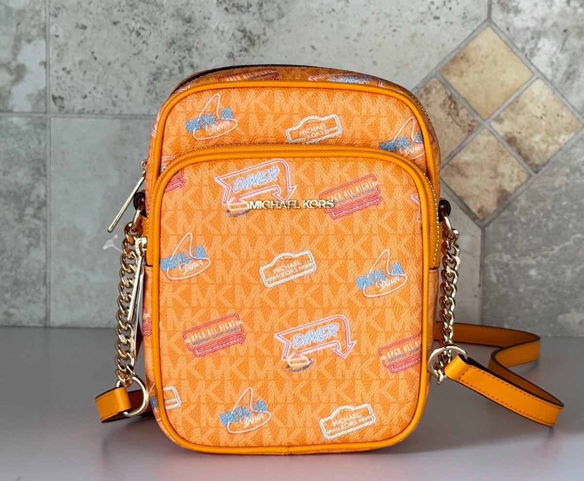 MICHAEL KORS JET SET TRAVEL MD FLIGHT CHAIN CROSSBODY BAG MK POP