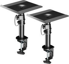 Clamp-on Speaker Stand Desk Mount Set, 9.6 x 8.8 inch Trays, Height Adjustment a